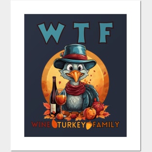 Funny Thanksgiving Turkey WTF Wine Family Cartoon Holiday Posters and Art